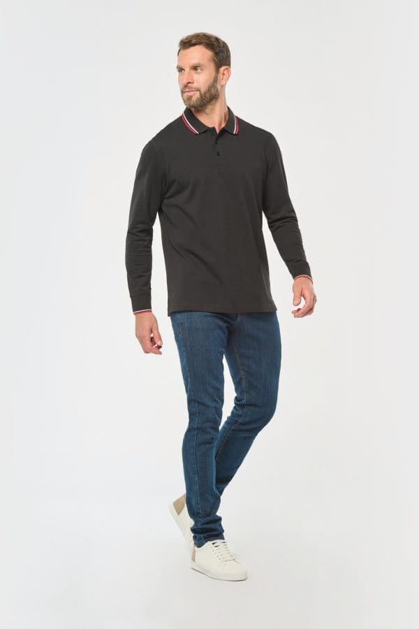 Polo maille piquée manches longues homme – Image 5