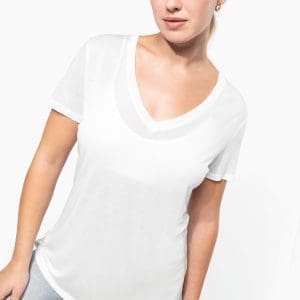 T-shirt Lyocell TENCEL™ col V manches courtes femme - 145 g