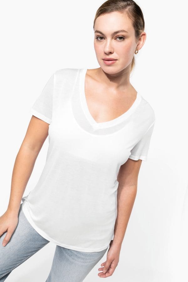 T-shirt Lyocell TENCEL™ col V manches courtes femme - 145 g