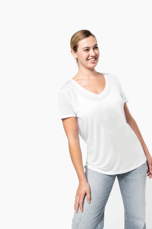 T-shirt Lyocell TENCEL™ col V manches courtes femme - 145 g – Image 4