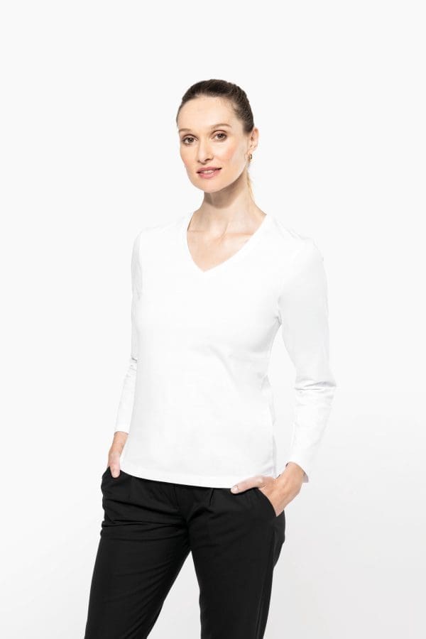 T-shirt Supima® col V manches longues femme