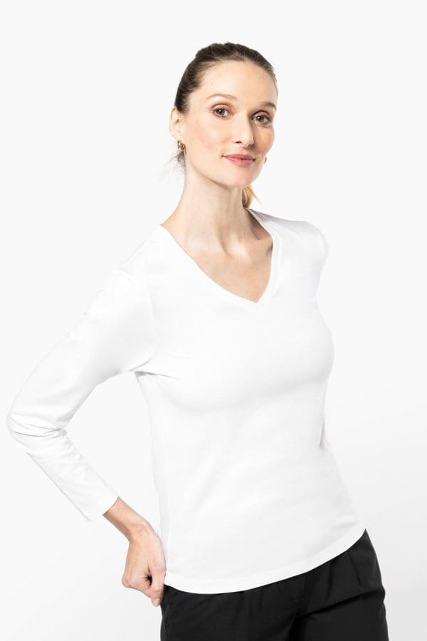 T-shirt Supima® col V manches longues femme – Image 4