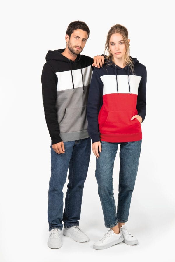 Sweat-shirt tricolore à capuche unisexe