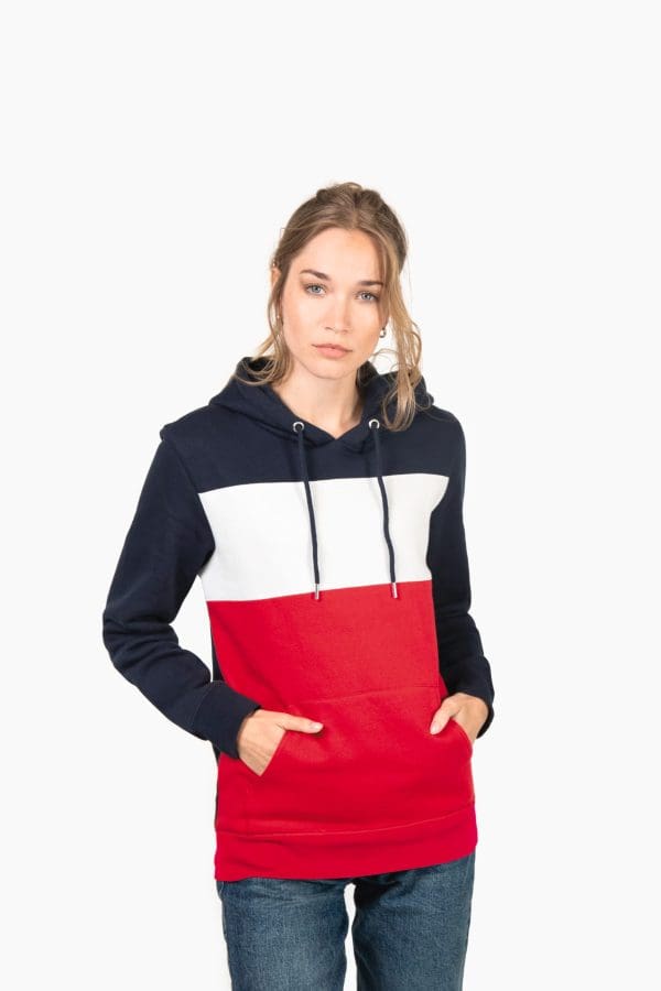Sweat-shirt tricolore à capuche unisexe – Image 225