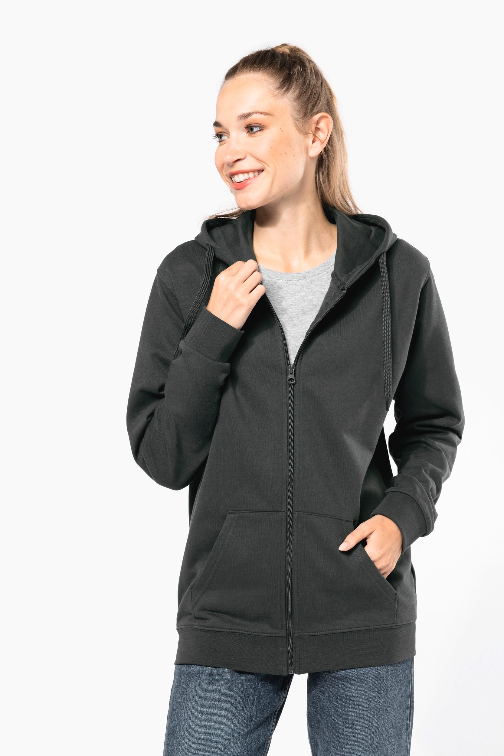 Sweat-shirt recyclé zippé à capuche unisexe – Image 521