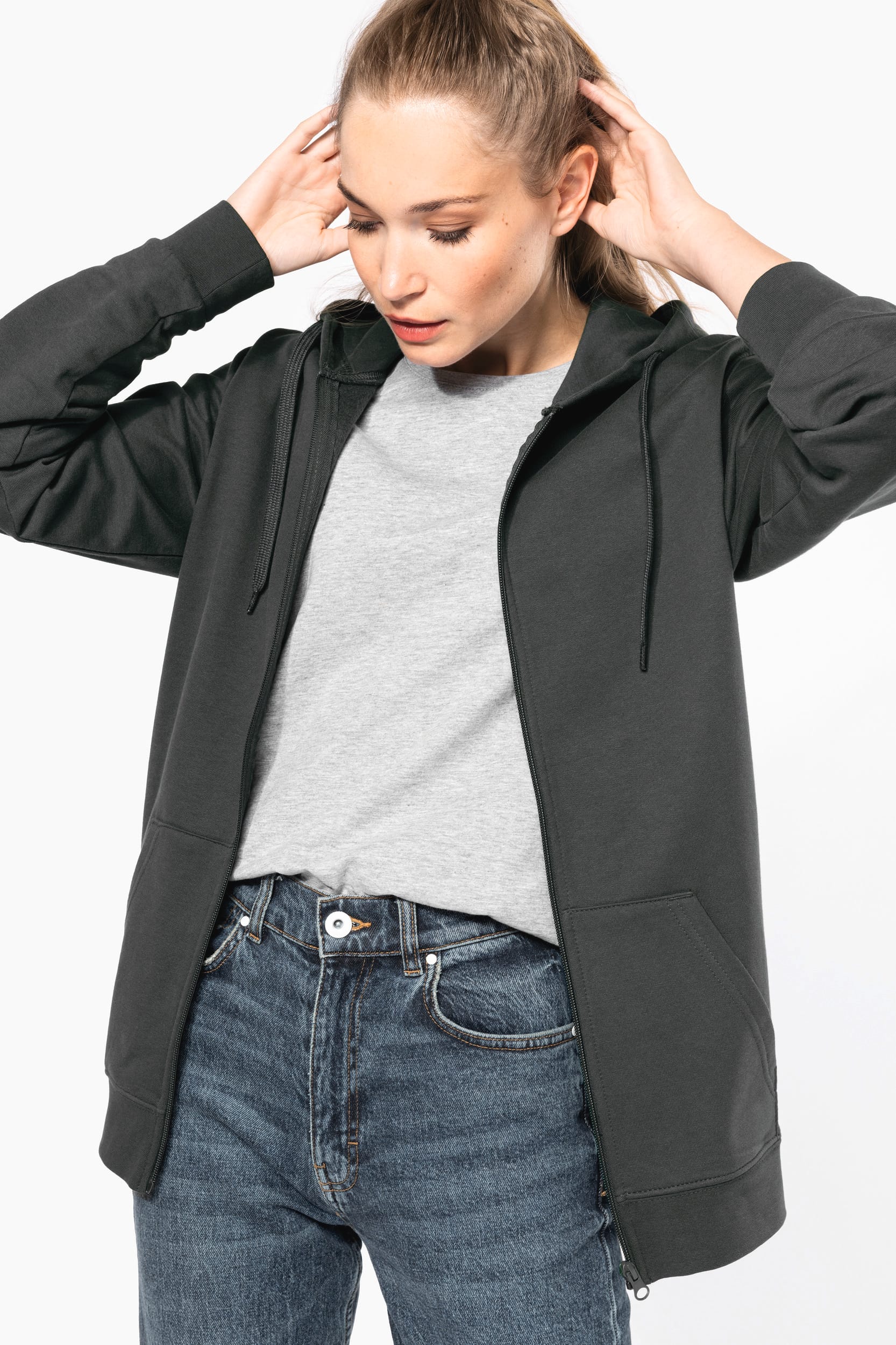 Sweat-shirt recyclé zippé à capuche unisexe – Image 523