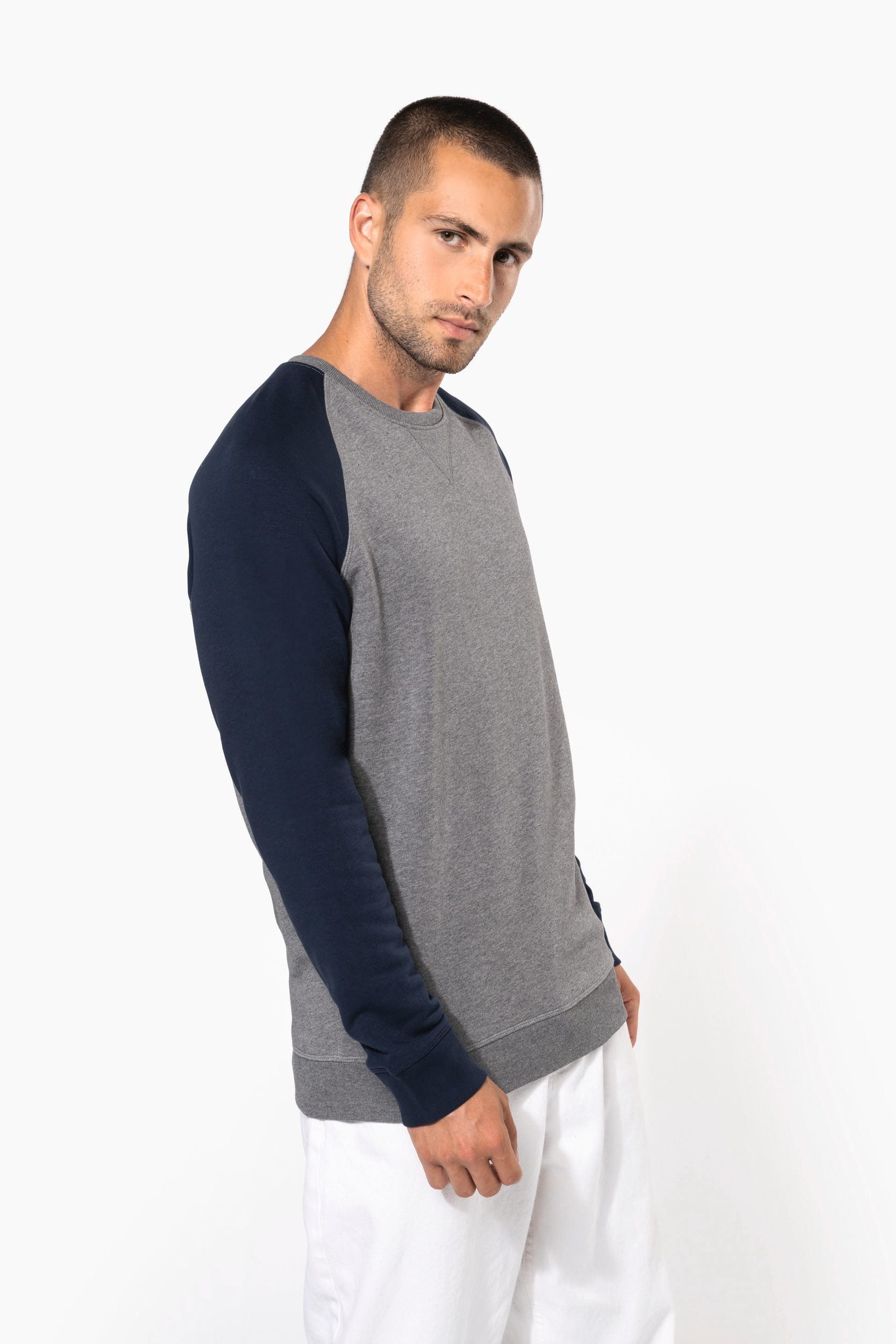 Sweat-shirt French Terry Bio bicolore col rond manches raglan homme – Image 234