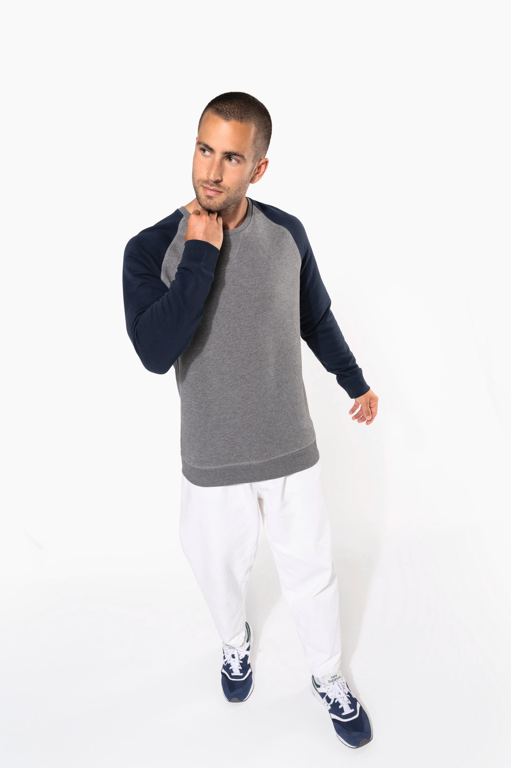 Sweat-shirt French Terry Bio bicolore col rond manches raglan homme – Image 236