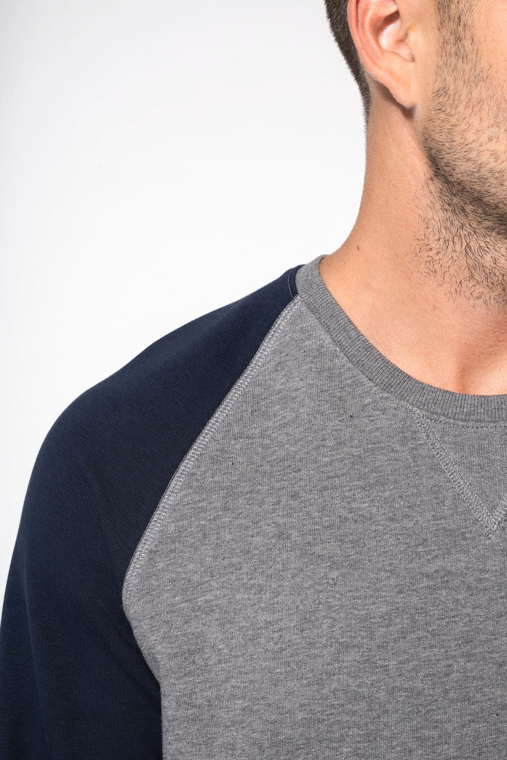 Sweat-shirt French Terry Bio bicolore col rond manches raglan homme – Image 231