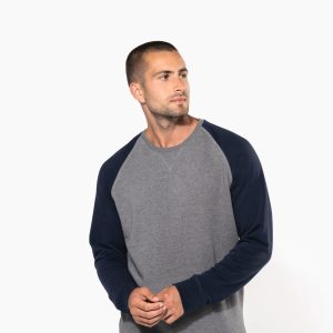 Sweat-shirt French Terry Bio bicolore col rond manches raglan homme