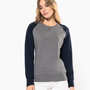 Sweat-shirt French Terry Bio bicolore col rond manches raglan femme