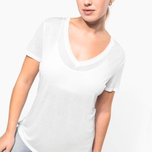 T-shirt Lyocell TENCEL™ col V manches courtes femme - 145 g