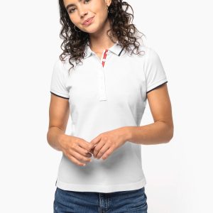 Polo maille piquée manches courtes femme
