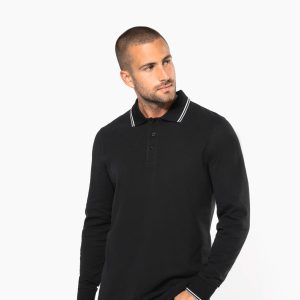 Polo maille piquée manches longues homme
