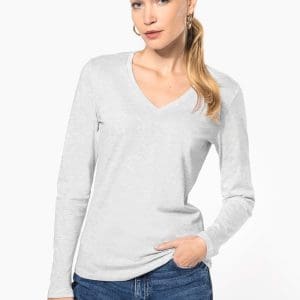 T-shirt col V manches longues femme