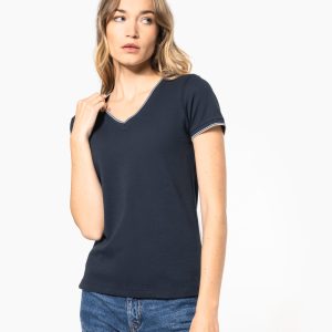 T-shirt maille piquée col V femme